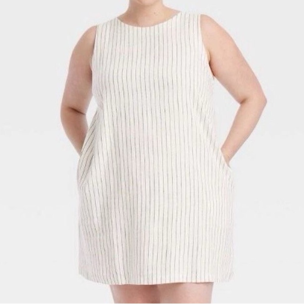 A NEW DAY I NWT Linen Shift Dress, Cream Pin Stripe
